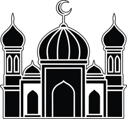 Modern Mosque vector illustration, Mosque silhouette vector art, Mosque line art vector design