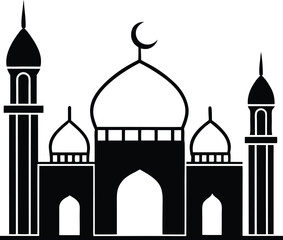 Modern Mosque vector illustration, Mosque silhouette vector art, Mosque line art vector design