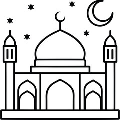 Modern Mosque vector illustration, Mosque silhouette vector art, Mosque line art vector design