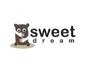 creative pillow with two hugging hands accompanied by two cute eyes logo design template
