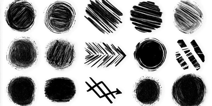 Set of Hand drawn sketch doodle scribble brush geometric shape crayon effect background. brush on white background 