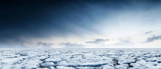 Arctic Remote Landscape of Frozen Tundra under a Dramatic Sky, Evoking Feelings of Isolation and Vastness