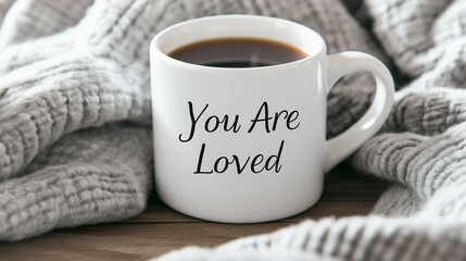 Words of Affirmation.  Love Languages. A cozy cup of coffee with a heartfelt message of love.