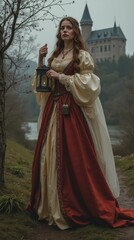 Fototapeta premium Medieval Woman by Castle