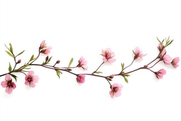 Pink blossoms branch, studio shot, white background, spring design
