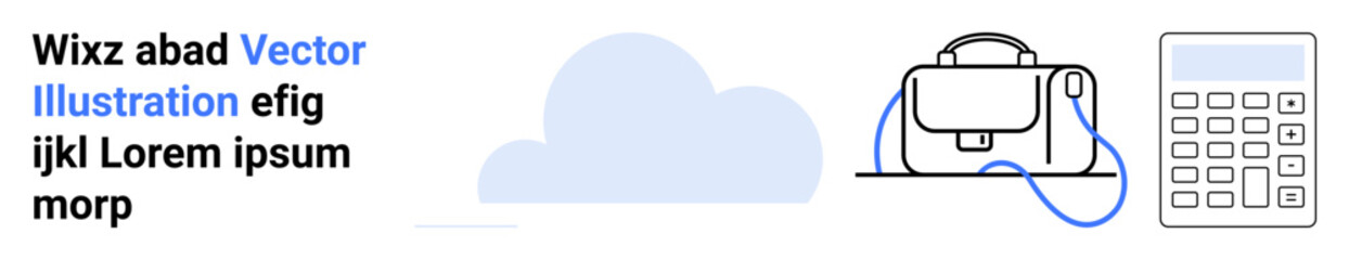 Backpack connected to a cloud, calculator, and Lorem Ipsum placeholder text. Ideal for tech, education, finance, cloud computing, back-to-school, presentations, and web design themes. Landing page