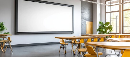 Modern Office with Empty White Wall and Natural Light