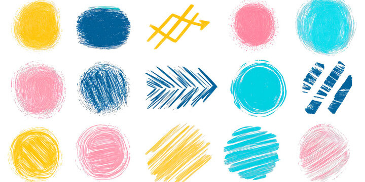 Brush line shape background abstract texture paint set, Hand drawn sketch doodle scribble brush geometric shape crayon effect background. brush on white background, set brush