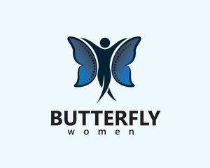 creative butterfly winged person raising hands flapping wings logo design