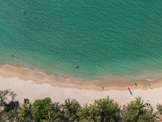 Top view aerial image from drone of an stunning beautiful sea landscape beach with turquoise water with copy space for your text.Beautiful Sand beach with turquoise water,aerial UAV drone shot