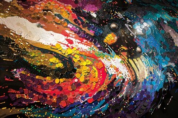 Vibrant custom sequin wall art with abstract design for interior spaces