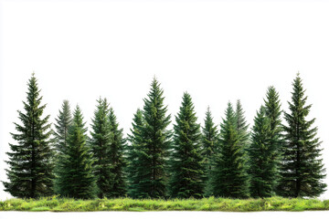 evergreen fir pine trees forest isolated on white background