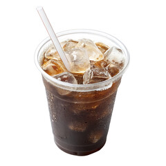 plastic cup of cola with ice and straw isolated