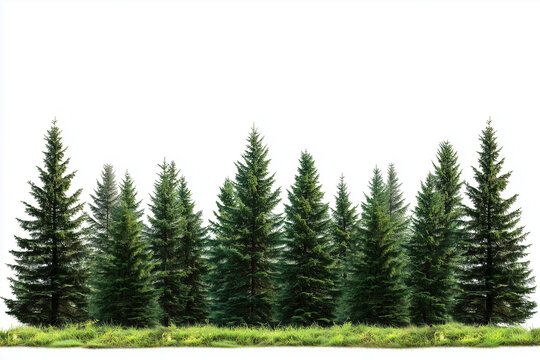 evergreen fir pine trees forest isolated on white background