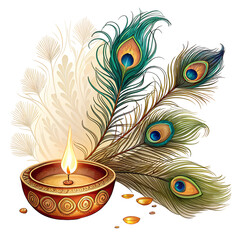 Obraz premium Thaipusam with diya lamp and peacock feathers. isolated on white background.PNG transparent.
