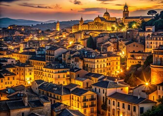 Fototapeta premium Night Photography: Olive Brown Cityscape - Urban Dusk Glow