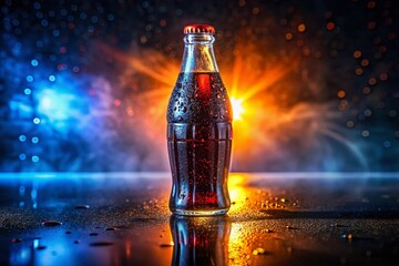 Night Photography: Sparkling Cola Bottle on White Background