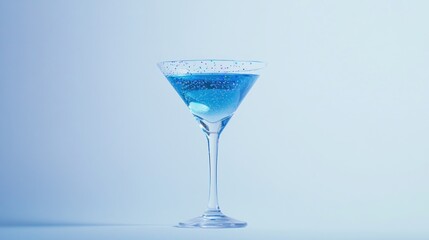 Blue cocktail dissolving pill, studio, minimalist background, advertisement