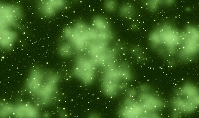 Obraz premium Abstract green nebula background, cosmic dust and stars, celestial texture, space backdrop, green galaxy.