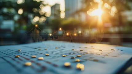 Abstract business Financial charts show a significant increase in profits in the stock market.This is driven by higher interest rates and continued growth. In the innovation world network of financial