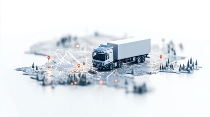 Truck on a Map Showing Logistics and Transportation Network Connections