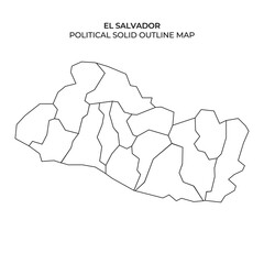 This map presents the political outline of El Salvador, highlighting its various regions and administrative borders. It serves as a clear representation of the countrys layout.