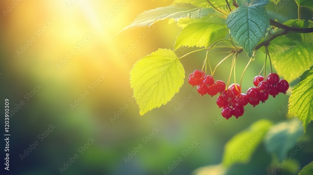 Wall mural Sunlit Red Currants on a Branch: A Summer's Day Delight