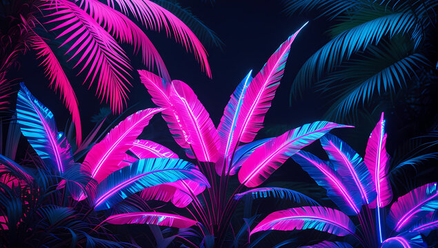 Neon Jungle Tropical Leaves and Cyberpunk Foliage
