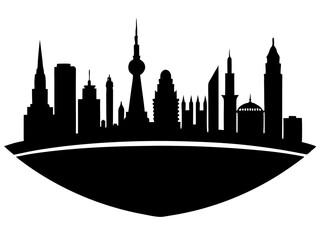 Obraz premium Flat Design Cityscape with Famous Landmarks, City Landmarks Graphic, Urban Design Art