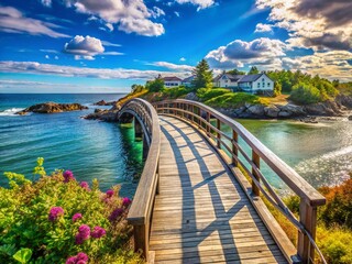 Obraz premium Ogunquit Footbridge: Scenic Maine Coastal Walkway with Copy Space
