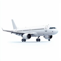 Obraz premium A sleek white airplane with jet engines, ready for takeoff on a runway, symbolizing travel and aviation white background