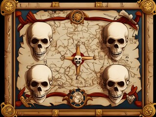A map with four skulls on it