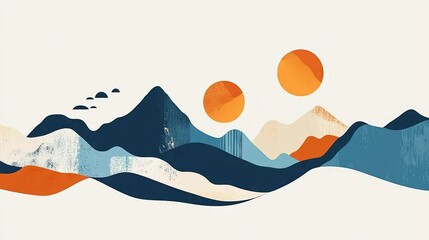 Minimalist flat illustration of abstract mountain peaks in layers