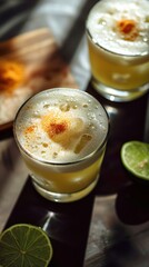 Refreshing cocktails with a hint of lime served on a wooden table in a vibrant setting during a sunny afternoon gathering with friends