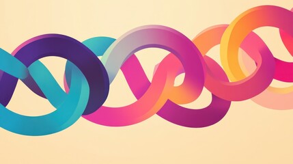 Obraz premium Minimalist flat illustration with interlocking rings in chain formation