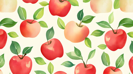 Watercolor apple pattern, orchard background, healthy food design, website or print