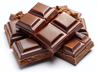 Obraz premium Organic Milk Chocolate Chunks Isolated on White - Delicious Sweet Treat Stock Photo