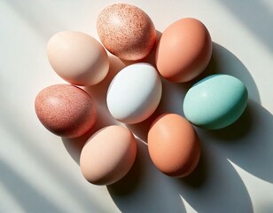 display of pretty pastel colour eggs in shell uncooked 
