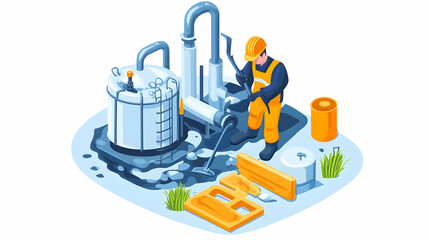 Worker repairing oil pipeline leak, industrial site, environmental cleanup