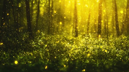Fototapeta premium A mystical fantasy forest glowing softly under twin auroras. Radiant trees with translucent leaves sway gently in the breeze, and streams of liquid light flow through the forest floor, creating 