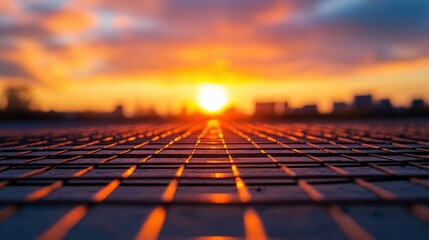 Obraz premium Sunset over Cityscape: A Gridded Pathway to the Horizon