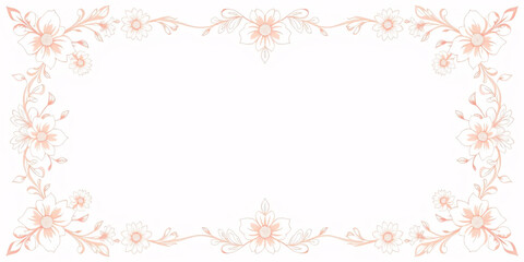 All around, a floral decorative pattern in white and pastel pink tones, symmetrical and harmonious, with a soft background in gradient colors between beige and light pink.