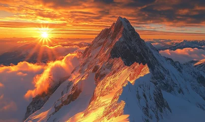 Selbstklebende Fototapeten Rocky mountain peak landscape sunrise view  © MicroTee