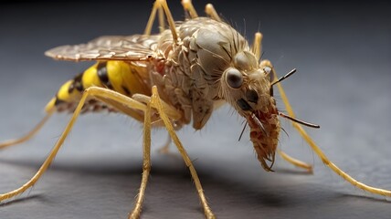 Naklejka premium Zika Virus Mosquito on Human Skin: Highlighting Dengue, Chikungunya, and Yellow Fever Risks 