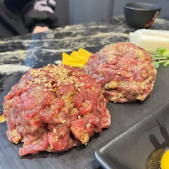 Korean traditional food. Beef yukhoe, Korean style raw beef