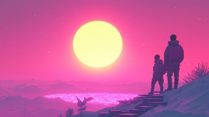 Fototapeta premium A celestial observatory glowing softly atop a mountain peak, surrounded by radiant stairways carved from glowing crystal. Bioluminescent plants line the pathways, and glowing pools of liquid 