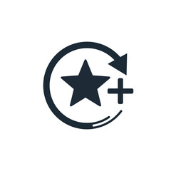 Obraz premium Add a star. Improve rating, status. Increase quality, service. Vector linear icon isolated on white background.