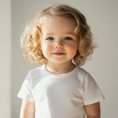 Naklejka premium A little girl in a white mock up t-shirt