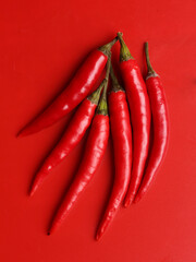 set of red peppers on a red background