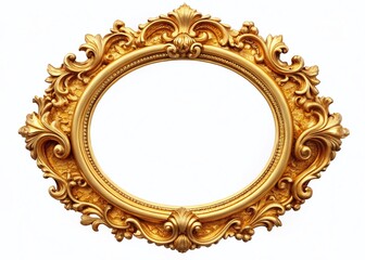 Panoramic Golden Antique Luxury Circle Frame Isolated on White Background -  Perfect for Elegant Designs